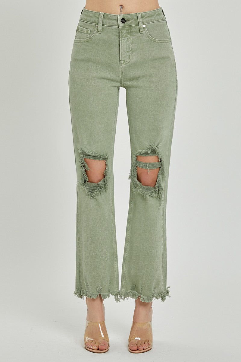 Green distressed shops jeans