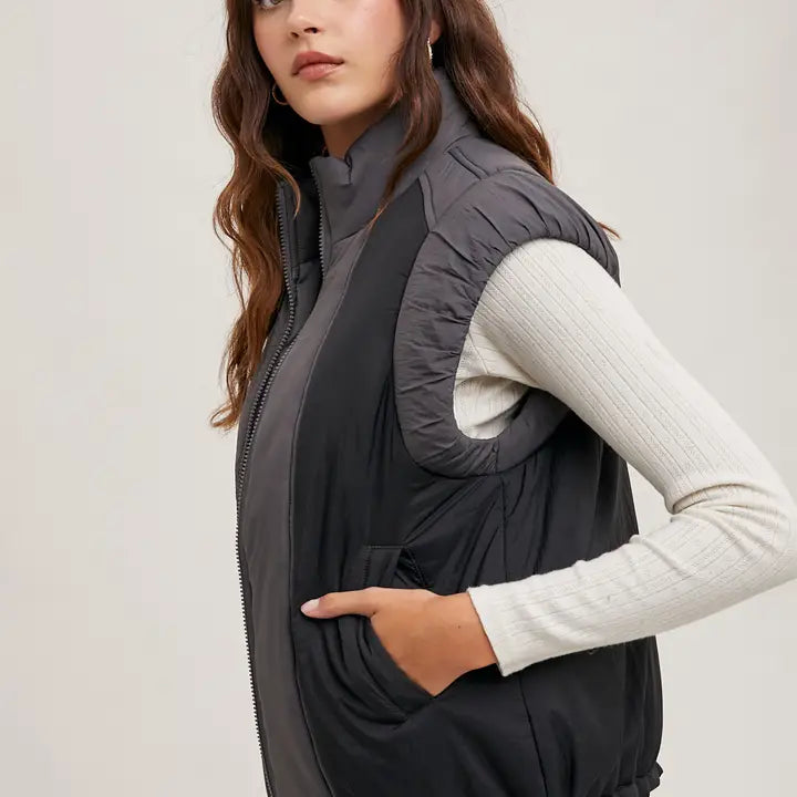 CONTRAST PUFFER VEST (ASH COMBO)