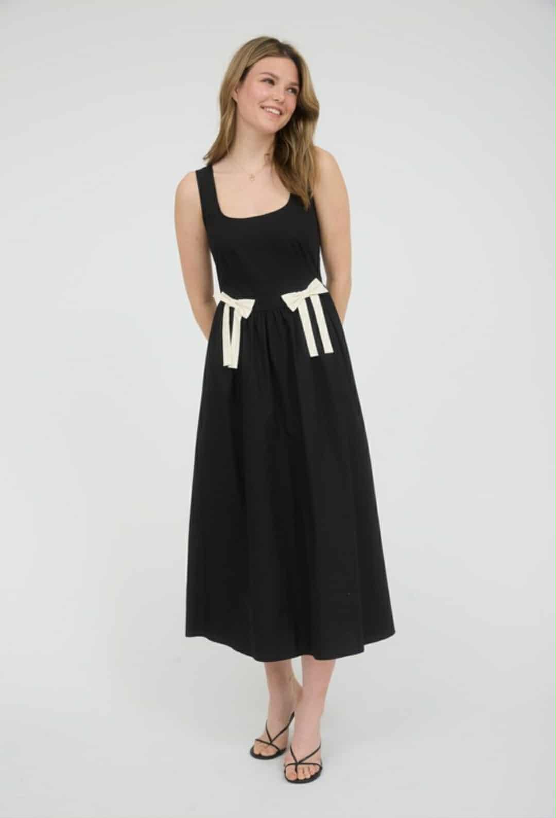 BLACK & WHITE BOW DETAIL DRESS