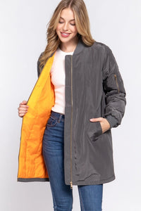LONG LINE GREY BOMBER JACKET