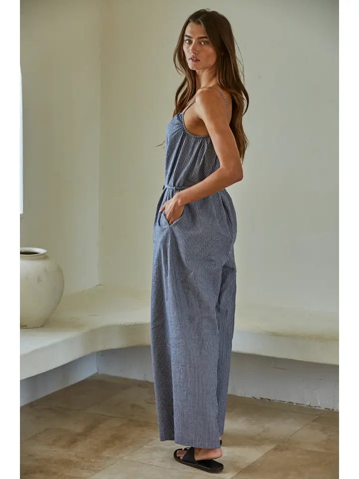 BLUE STRIPE WIDE LEG ROMPER