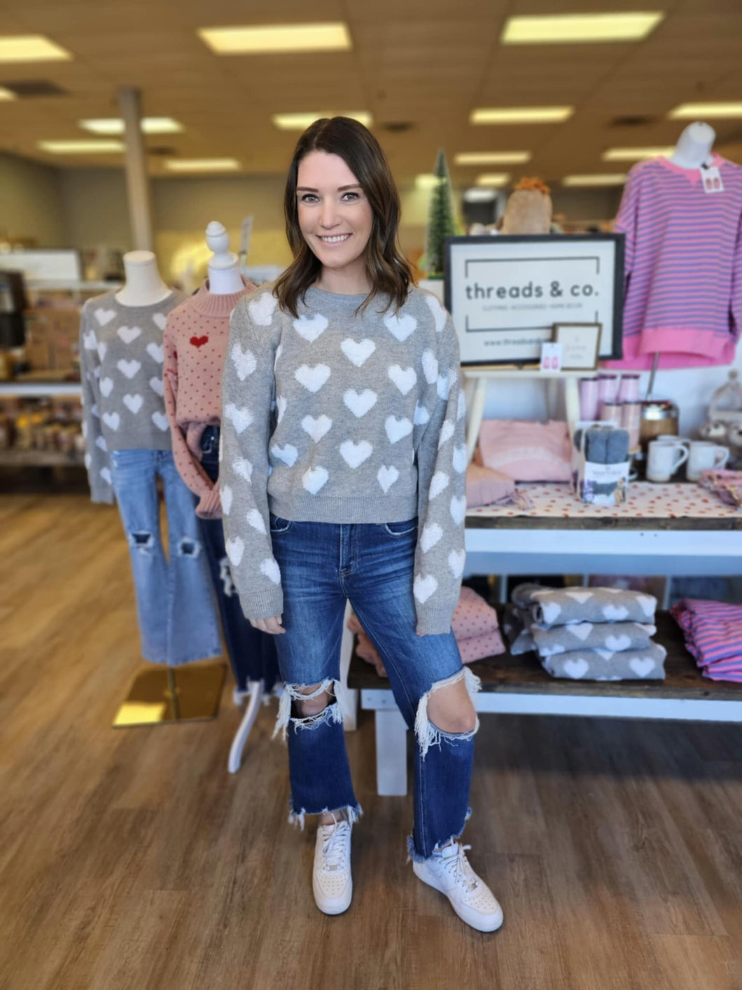 HEATHER GREY HEART SWEATER