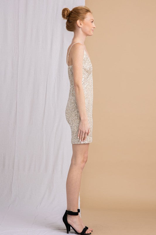 Sequin Sweatheart Strap Mini Dress