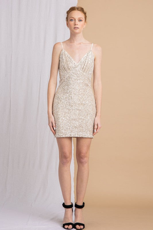 Sequin Sweatheart Strap Mini Dress