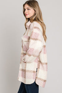 PINK+BROWN SHERPA PLAID SHACKET