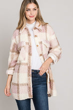 Load image into Gallery viewer, PINK+BROWN SHERPA PLAID SHACKET