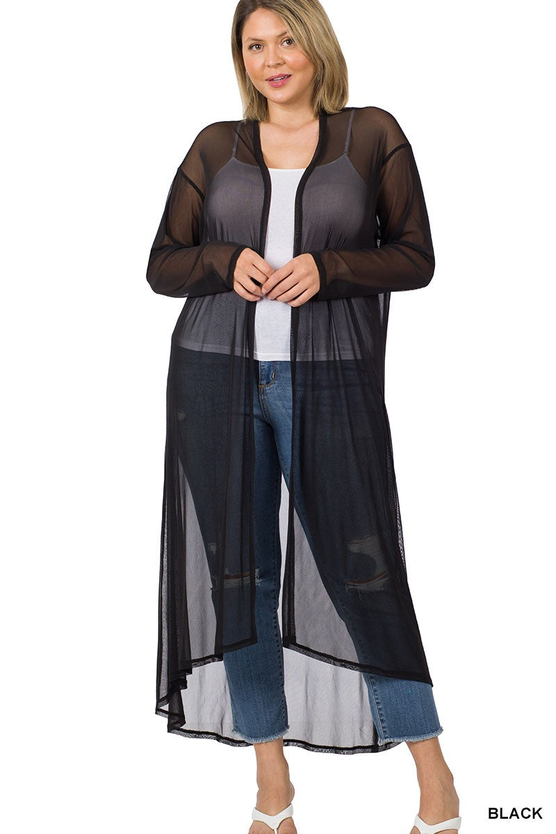 MESH DUSTER CARDIGAN | BLACK