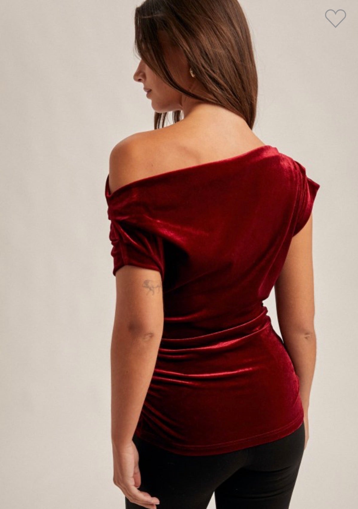 Burgundy Asymmetrical Neck Line Ruched Velvet Top