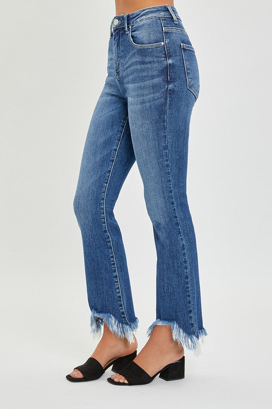 RISEN: MEDIUM FRAY HEM BOOTCUT JEANS