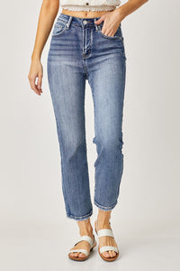 RISEN: HIGH RISE CROP STRAIGHT JEANS