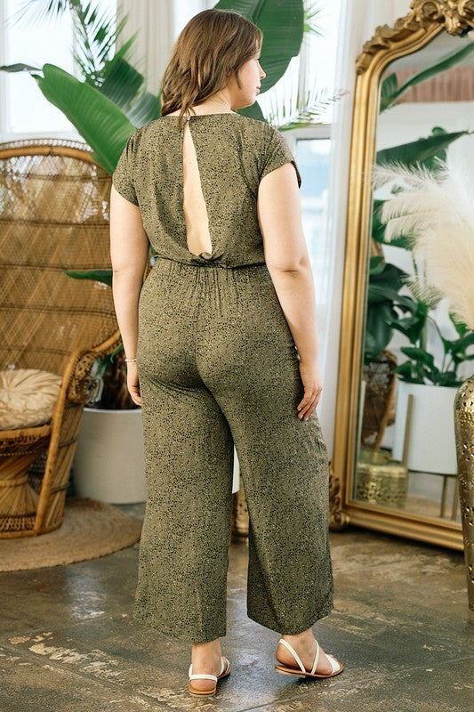 Olive Print Drop Shoulder Jumpsuit With Sash Belt