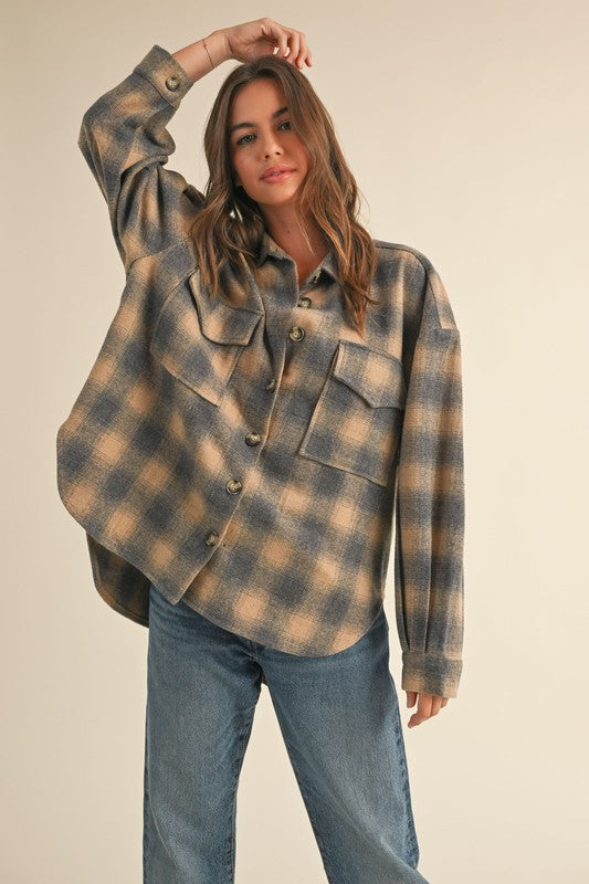 TAUPE PLAID SHACKET