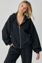 Load image into Gallery viewer, RISEN LOUNGE LINE: OVERSIZED ZIP UP HOODIE  (WASHED BLACK)