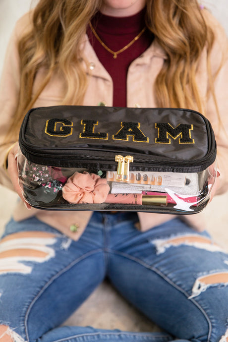 BLACK ‘GLAM’ CLEAR COSMETIC MAKEUP BAG