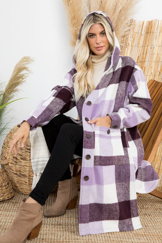 Purple Plaid Oversized Duster Shacket