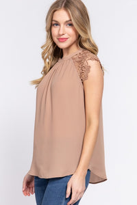 KHAKI LACE SLEEVE TOP