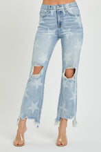 Load image into Gallery viewer, HIGH RISE STAR PRINTED STRAIGHT CROP JEANS