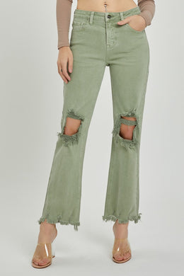 RISEN: GREEN DISTRESSED JEANS