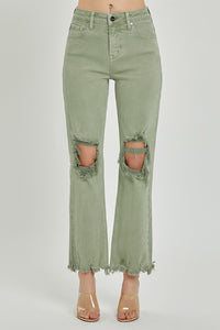 RISEN: GREEN DISTRESSED JEANS