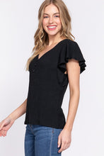 Load image into Gallery viewer, BLACK RUFFLE SLEEVE TOP