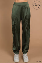 Load image into Gallery viewer, OLIVE SATIN CARGO PANTS