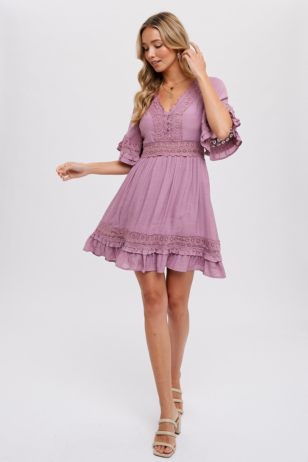 MAUVE LACE TRIM DRESS