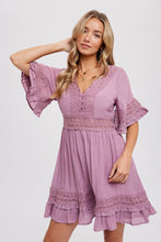Load image into Gallery viewer, MAUVE LACE TRIM DRESS