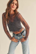 Load image into Gallery viewer, DARK GRAY LONG SLEEVE LACE TOP