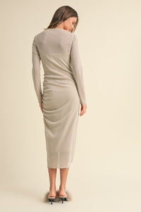 SAND MESH DRAPED DRESS