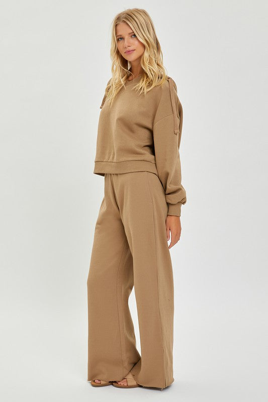RISEN LOUNGE LINE: OVERSIZED V-NECK HOODIE (MOCHA)