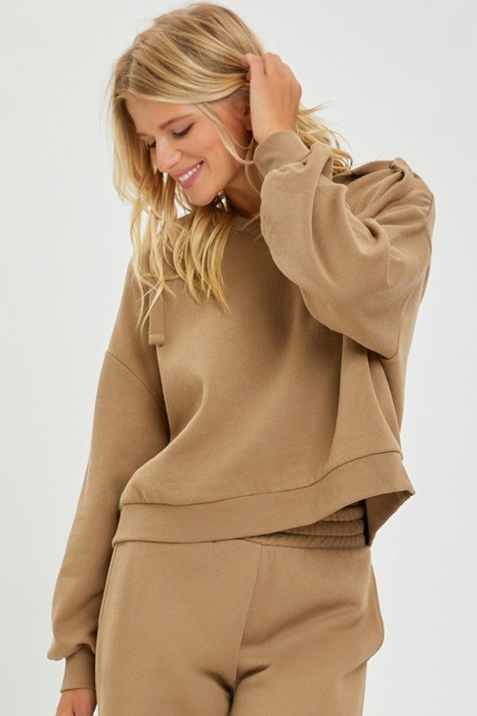 RISEN LOUNGE LINE: OVERSIZED V-NECK HOODIE (MOCHA)