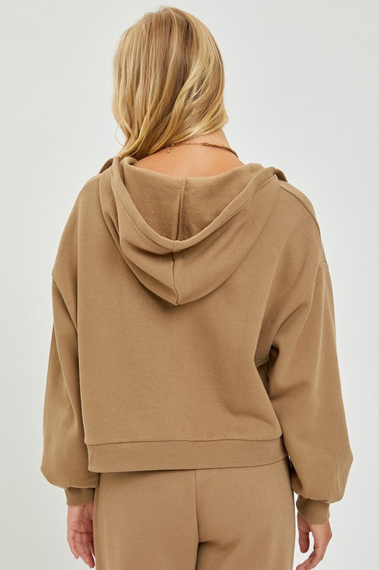 RISEN LOUNGE LINE: OVERSIZED V-NECK HOODIE (MOCHA)