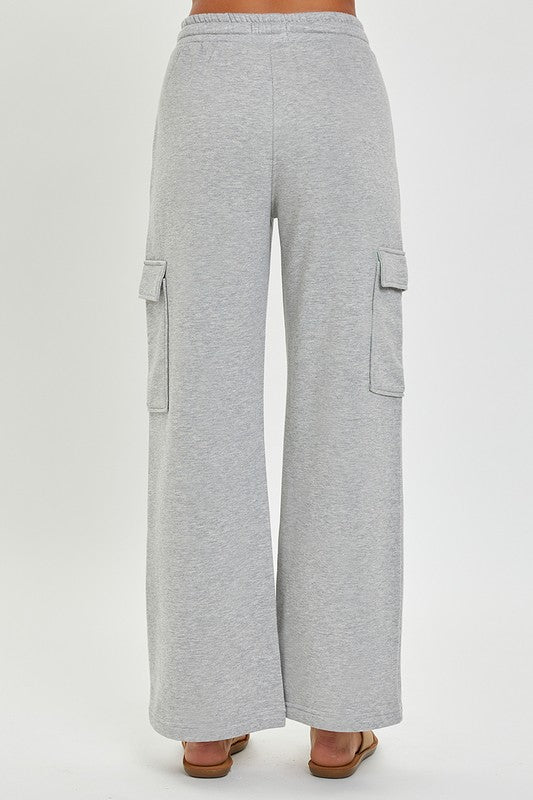 RISEN LOUNGE LINE: CARGO POCKET WIDE LEG PANTS (HEATHER GREY)