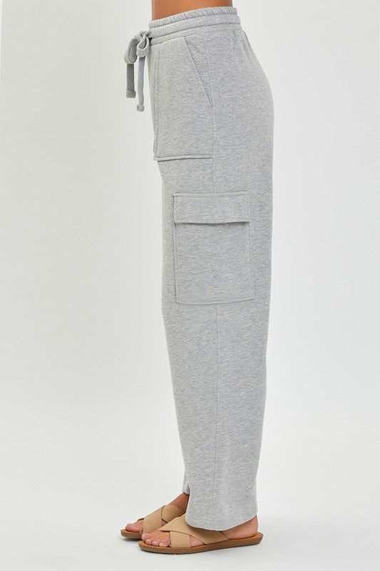 RISEN LOUNGE LINE: CARGO POCKET WIDE LEG PANTS (HEATHER GREY)