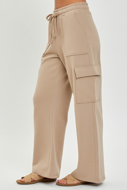RISEN LOUNGE LINE: CARGO POCKET WIDE LEG PANTS (SAND)