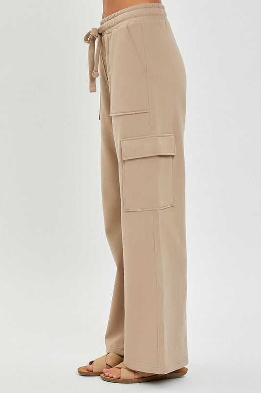 RISEN LOUNGE LINE: CARGO POCKET WIDE LEG PANTS (SAND)