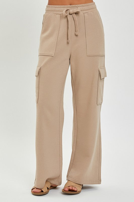 RISEN LOUNGE LINE: CARGO POCKET WIDE LEG PANTS (SAND)