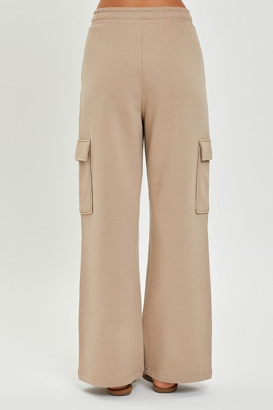 RISEN LOUNGE LINE: CARGO POCKET WIDE LEG PANTS (SAND)