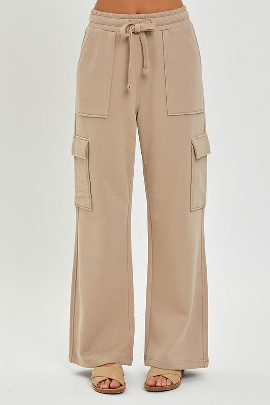 RISEN LOUNGE LINE: CARGO POCKET WIDE LEG PANTS (SAND)