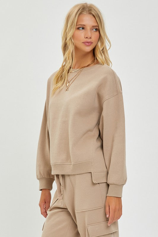RISEN LOUNGE LINE: STEP HEM CREW (SAND)