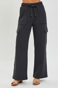 RISEN LOUNGE LINE: CARGO POCKET WIDE LEG PANTS (WASHED BLACK)