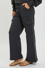 Load image into Gallery viewer, RISEN LOUNGE LINE: CARGO POCKET WIDE LEG PANTS (WASHED BLACK)