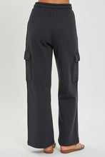 Load image into Gallery viewer, RISEN LOUNGE LINE: CARGO POCKET WIDE LEG PANTS (WASHED BLACK)