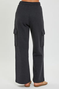 RISEN LOUNGE LINE: CARGO POCKET WIDE LEG PANTS (WASHED BLACK)