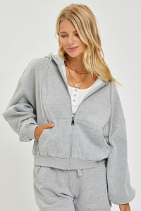 RISEN LOUNGE LINE: OVERSIZED ZIP UP HOODIE (HEATHER GREY)