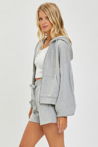 RISEN LOUNGE LINE: OVERSIZED ZIP UP HOODIE (HEATHER GREY)