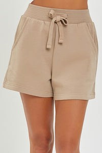 RISEN LOUNGE LINE: HIGH RISE RIB BAND SHORTS (SAND)