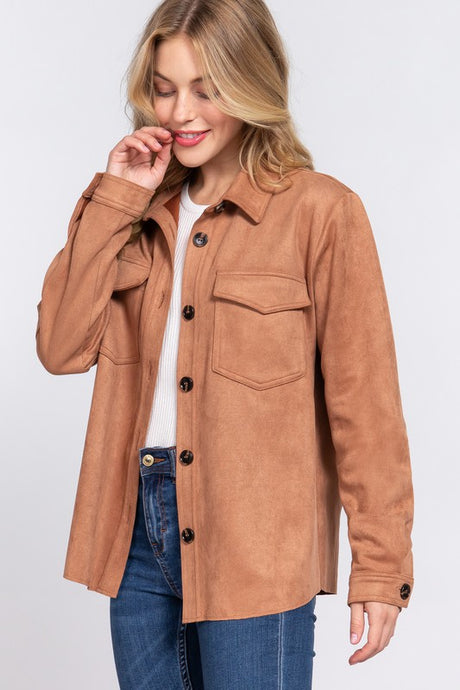 CAMEL FAUX SUEDE SHACKET