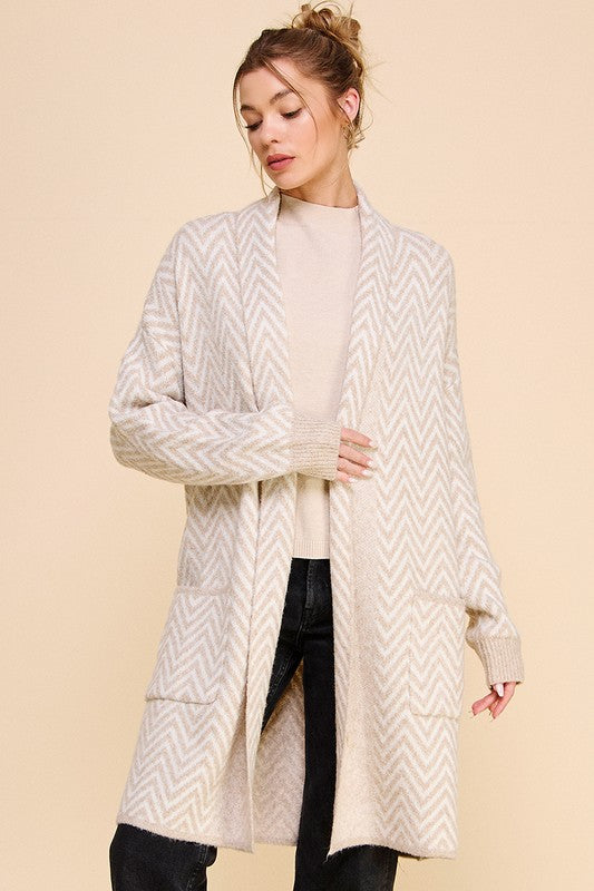 Heathered Chevron Shawl Cardigan (IVORY SAND)