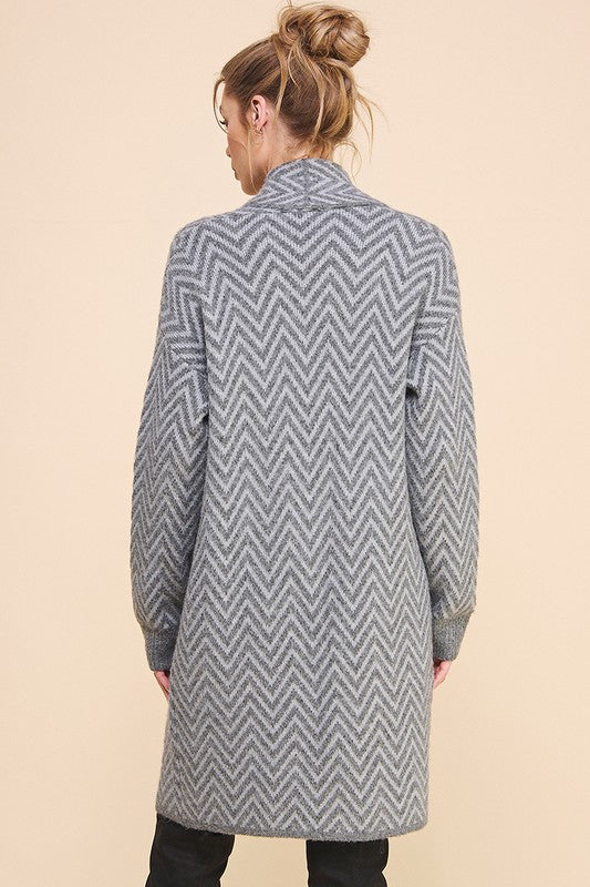 Heathered Chevron Shawl Cardigan (GREY)